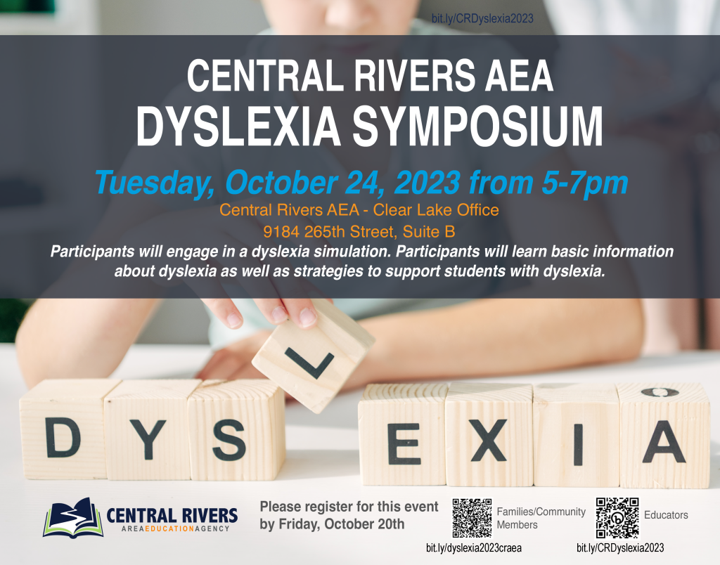 October is Dyslexia Awareness Month! Join us for the Dyslexia Symposium on Tuesday, October 24, from 5-7 pm at the Clear Lake CRAEA office.