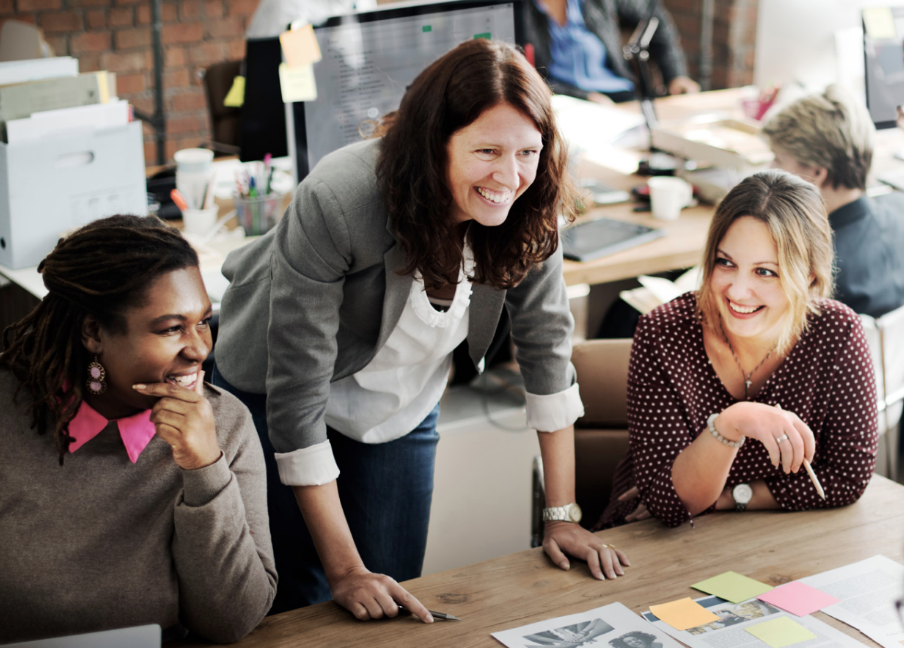 A small team brainstorming together.