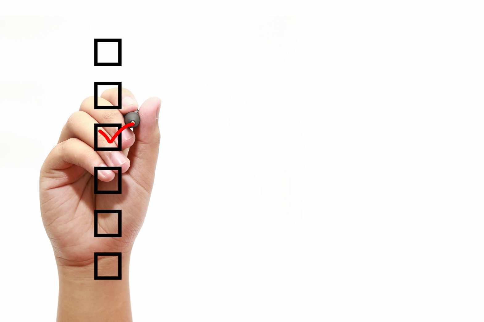 Check marks on list with red marker over white.