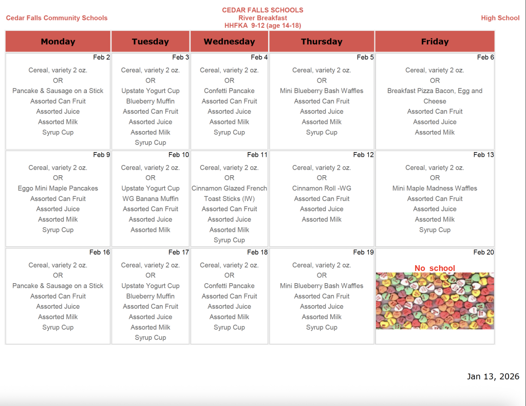 February River Hills Breakfast menu