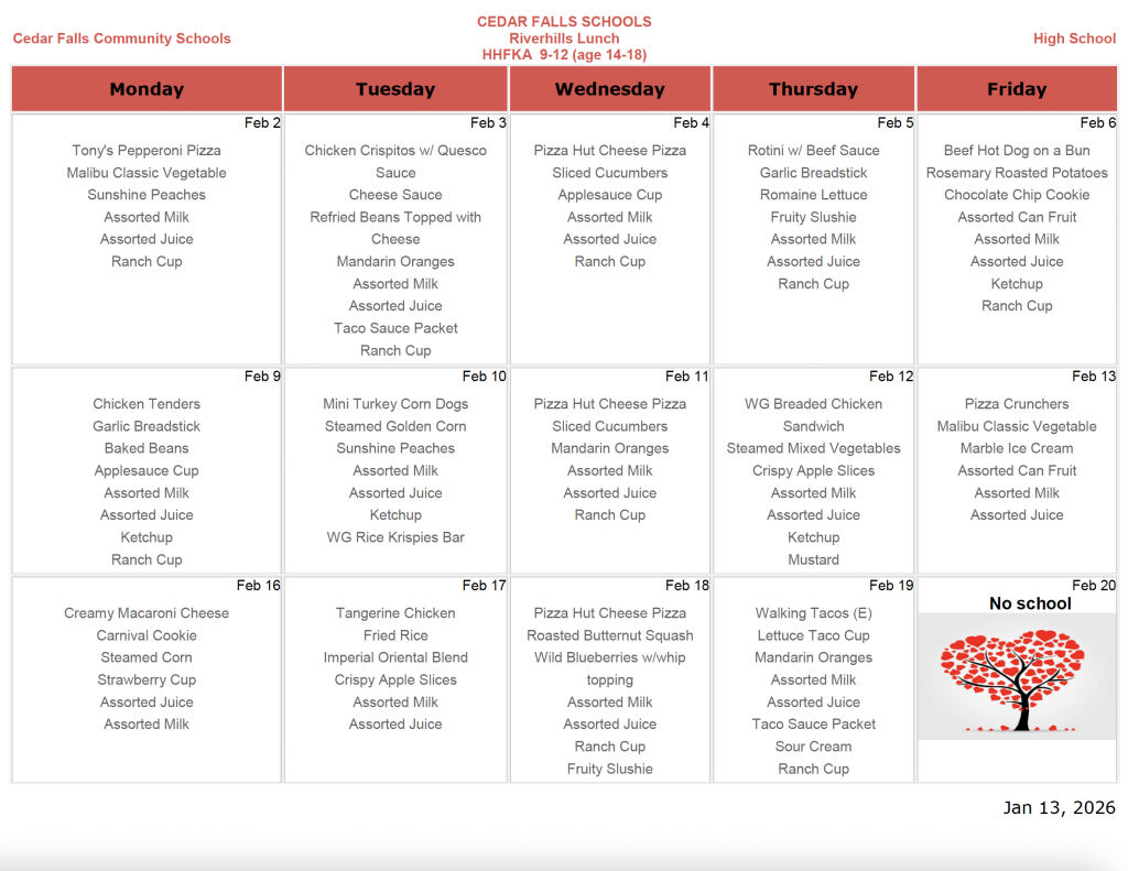 February River Hills Lunch menu