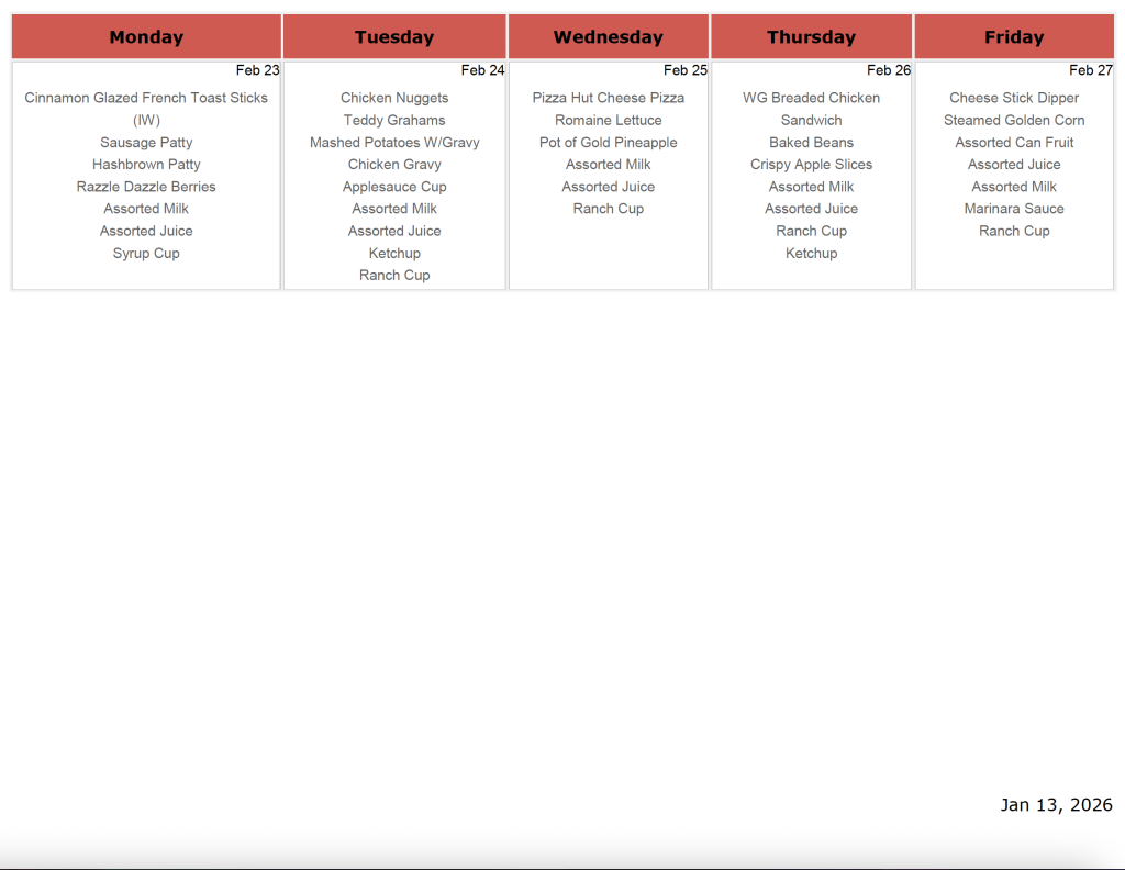 February River Hills Lunch menu