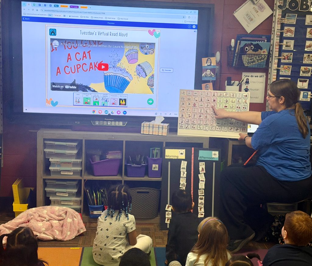 Waterloo CSD Kittrell Elementary preschool class using Augmentative and Alternative Communication (AAC) tools together with their teacher.