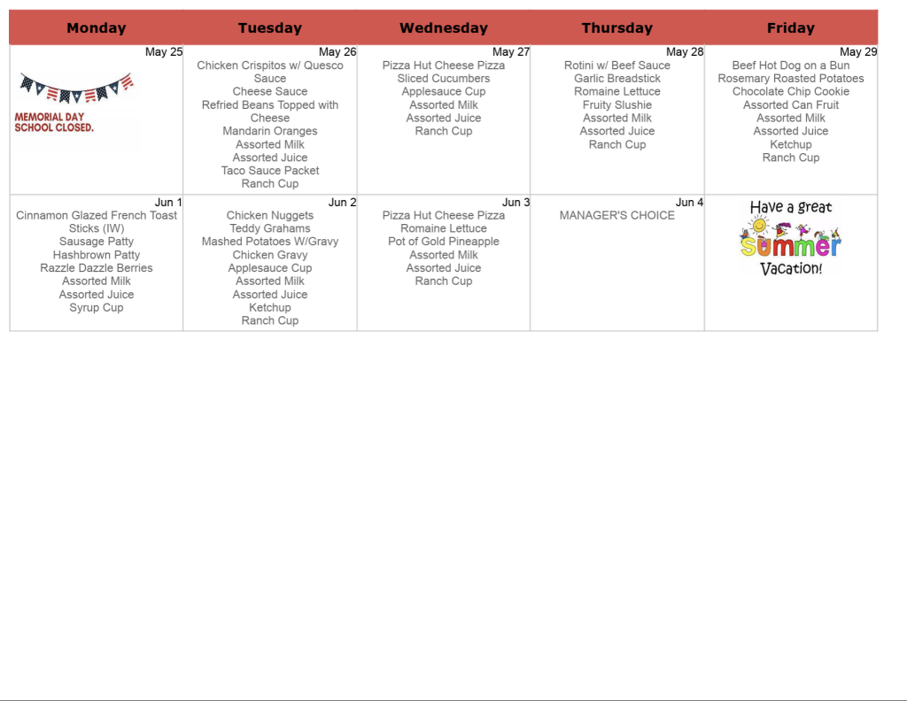 River Hills Lunch menu, May-June