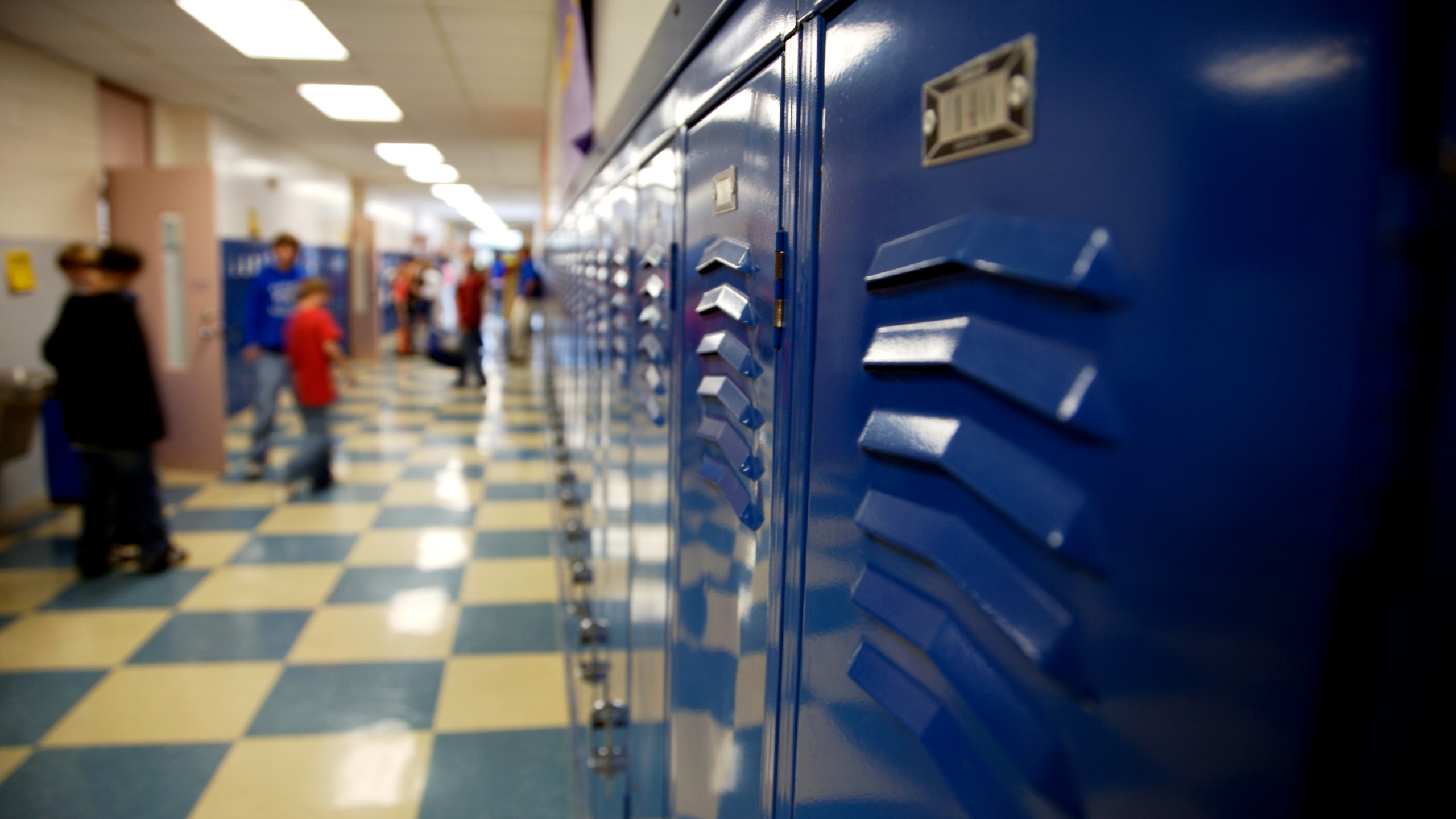 Lockers in a hallway in school